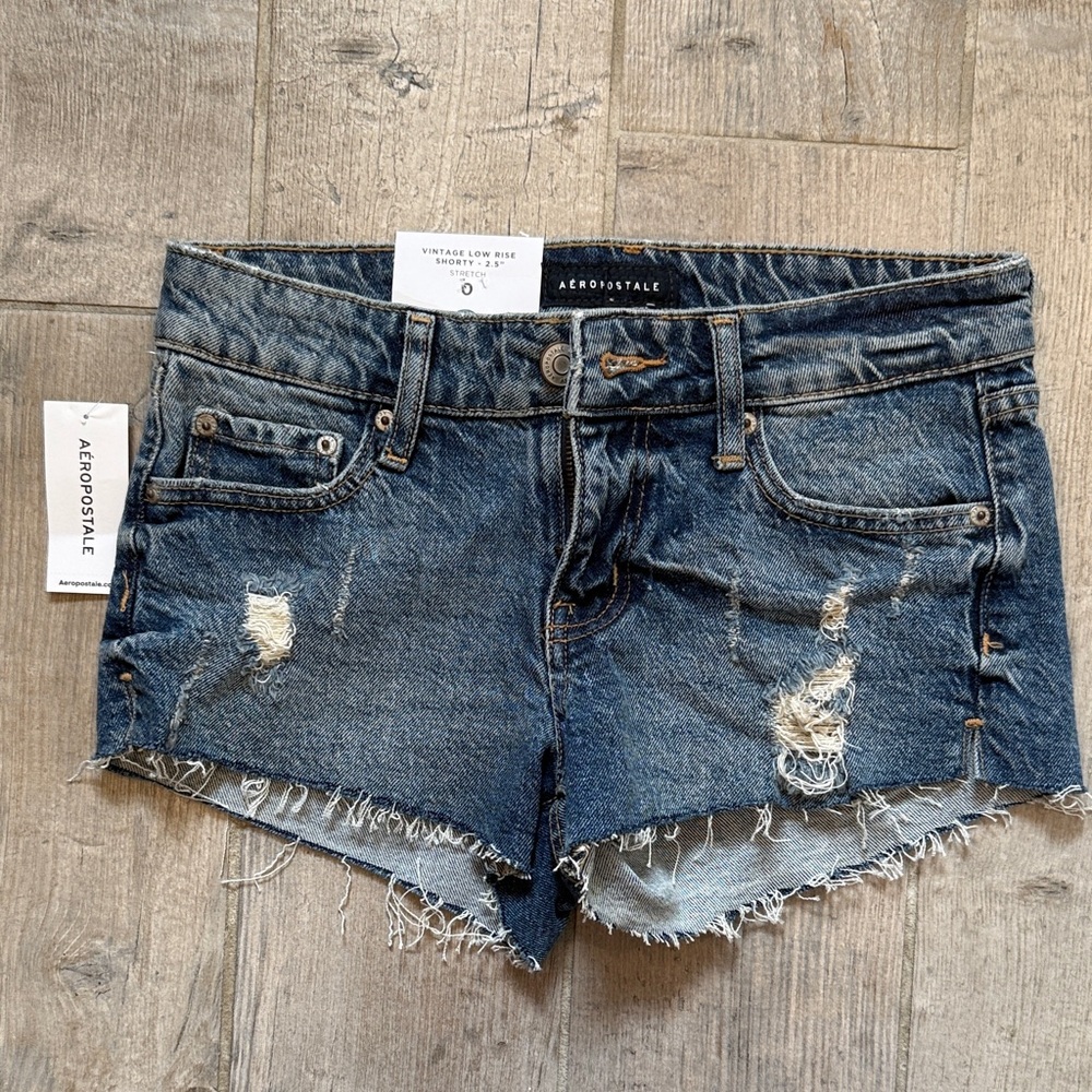 Aeropostale Blue Ripped Denim Shorts